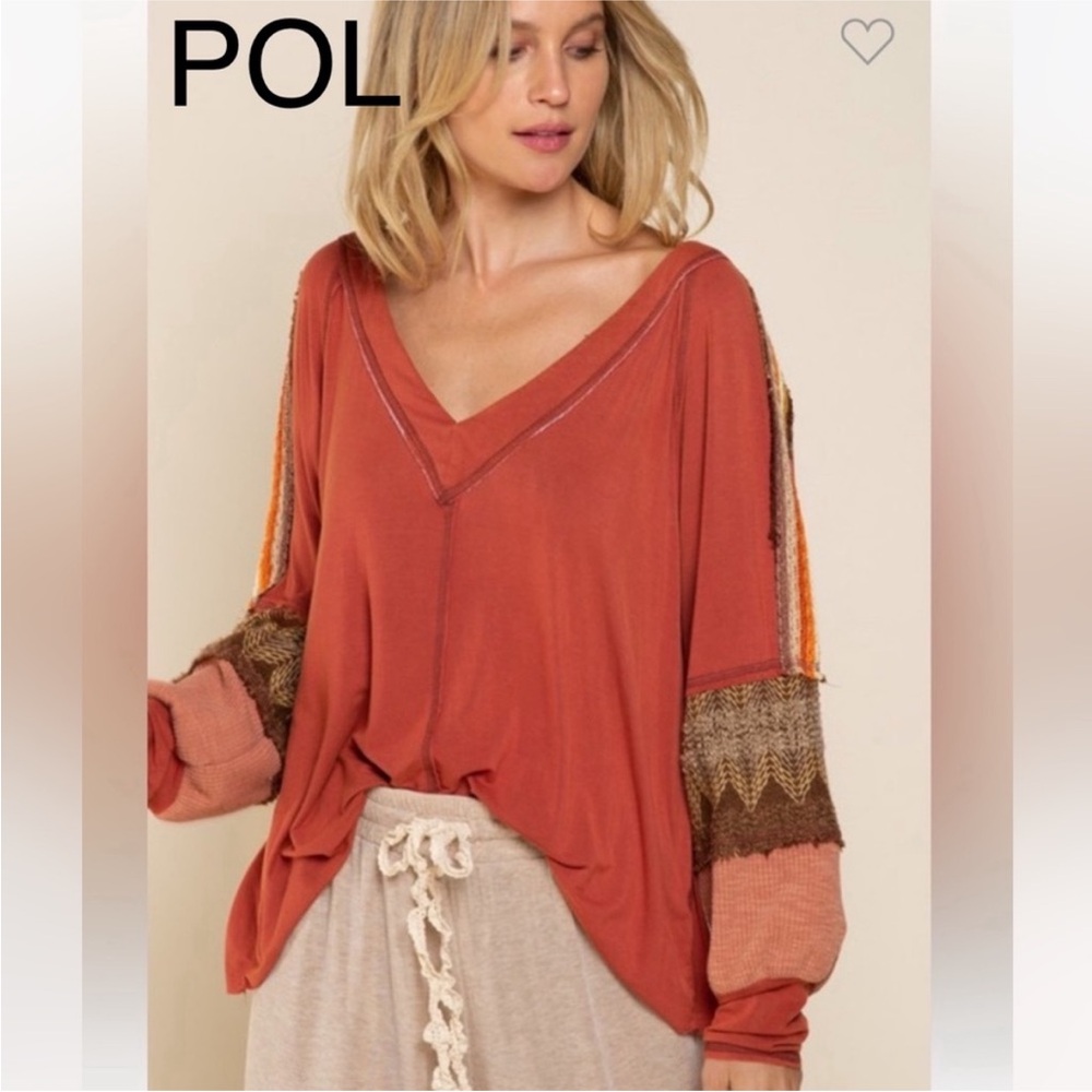 POL Anthropologie rust orange boho indie v-neck top Size Medium